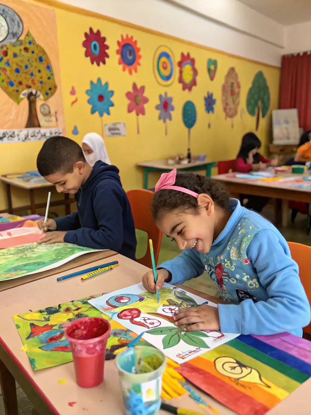 A vibrant artwork created by children during a workshop, showcasing the element of creation and self-expression at Mission All One.