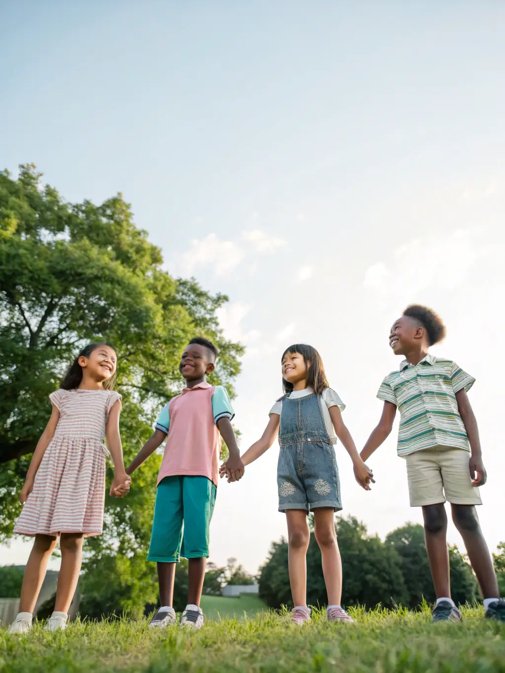 A heartwarming image of children holding hands in a circle, symbolizing connection and unity within the Mission All One community.